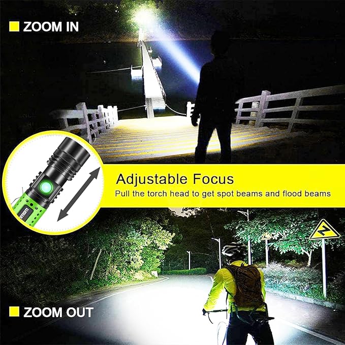 wowlite Flashlight Rechargeable, Super Bright LED Flashlights with Adjustable Brightness, Zoomable High Lumens Small Flash Light, Long Lasting for Outdoor Camping Home Emergency (Green)