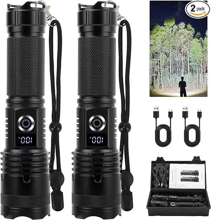 Flashlights High Lumens Rechargeable, 990000 Lumens Super Bright Flash Light High Powered Tactical Flashlight, 5 Modes IPX6 Waterproof, LED Powerful Flashlights for Emergency Camping