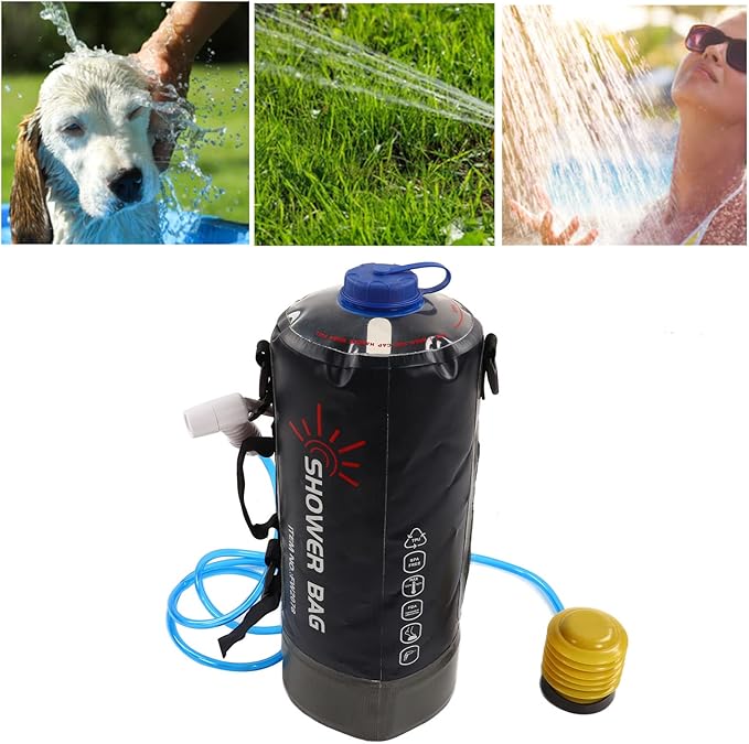 Topyond Camping Shower Bag, 12L Capacity Portable Shower Bag with Pump and Water Tube for Outdoor Backpacking,Outdoor Water Storage Bags Camping Accessories for Camping, Beach, Hiking, Climbing