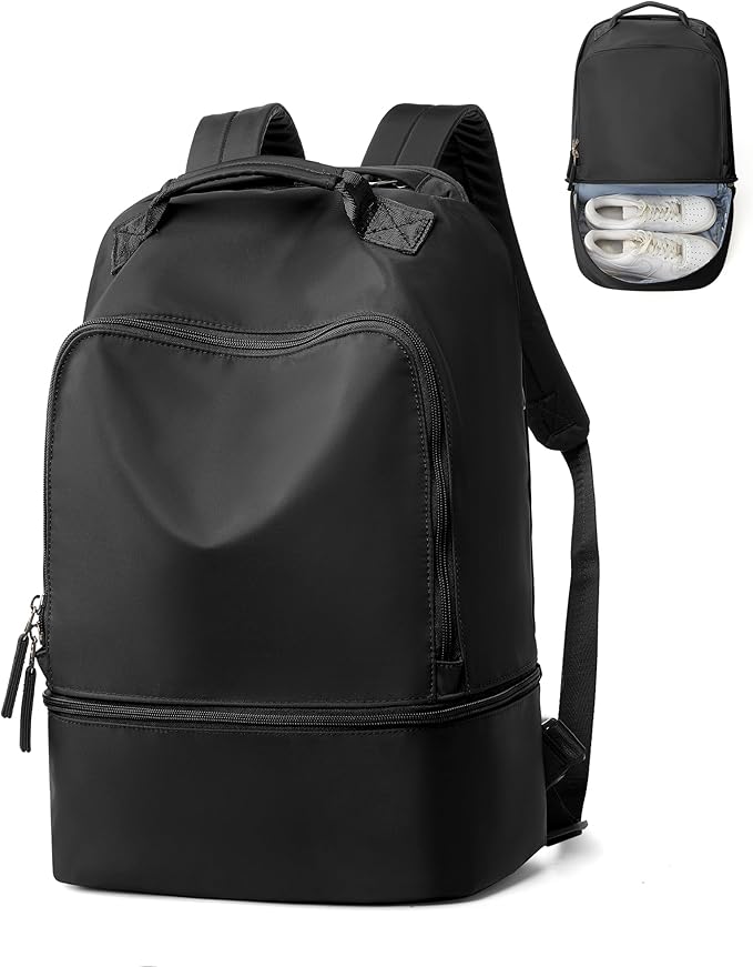 Gym Backpack for Women, Gym Bag with Shoe Compartment, Waterproof Lightweight Sports Yoga Travel Backpack with Wet Pocket, Black