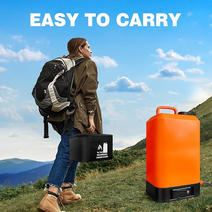 Portable Outdoor Shower, 4.5 Gallon Silicone Water Tank, Battery Powered and with Temperature Display, Solar Heating, Easy to Carry, Emergency Water in The car, Very Suitable for Camping, Beach
