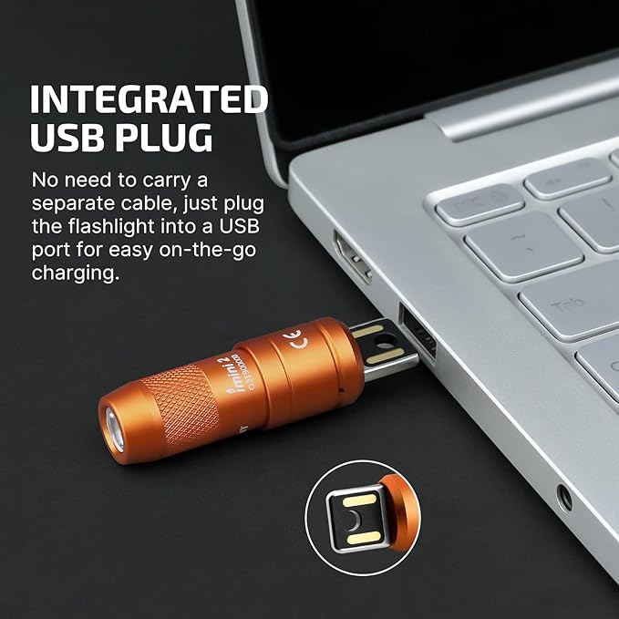 OLIGHT IMINI 2 EDC Rechargeable Keychain Flashlight, 50 Lumens Compact and Portable Mini Light, Tiny LED Keyring Lights with Built-in Battery Ideal for Everyday Carry and Emergencies (Orange)