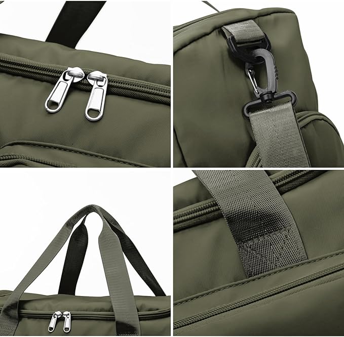 Travel Duffel Bag with Shoes Compartment Sports Gym Bag with Dry Wet Separated Pocket for Men and Women, Overnight Bag Weekender Bag Training Handbag Yoga Bag - Olive Green