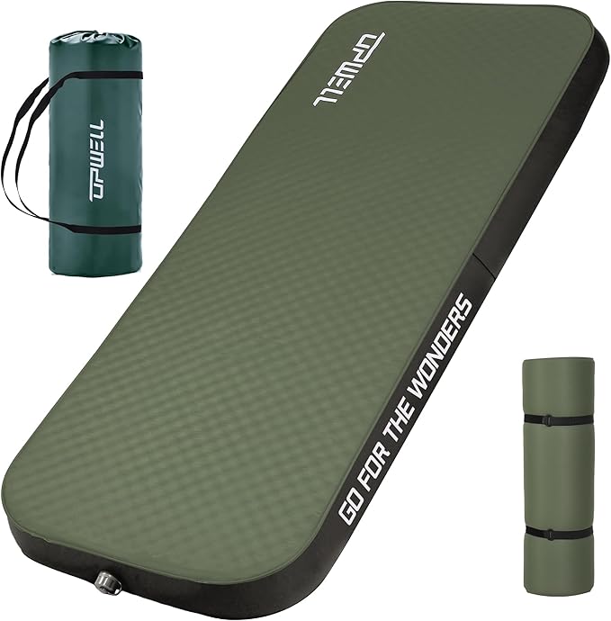 UPWELL Self Inflating Sleeping Pad 4.5" Thickness Camping Mattress with Solid Foam Single Sleeping Mat Portable Fast Inflation for Outdoor Mat Portable Roll Up Bed Green&Black