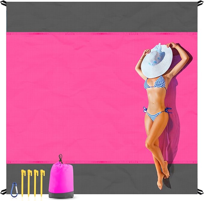EASYFUN Beach Blanket Sandproof Oversized, 118'' × 110'' Extra Large Beach Mat, Portable Picnic Mat for Travel Camping Hiking, Light Weight Beach Essentials Family Water Resistant Mat Nylon 210T