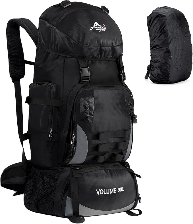 90L Large Camping Hiking Backpack with Rain Cover, Waterproof Molle Rucksack Military Backpack (Black)