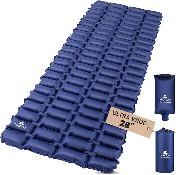 Hikenture Double Sleeping Pad,Ultralight Camping Mattress 2 Person,Backpacking Pad with Pump Sack,Inflatable Air Mat for Tent(1037-B2) (Dark Blue, 72" L x 28" W)