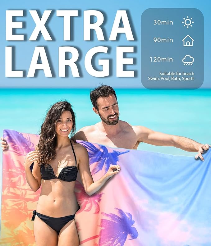 Microfiber Beach Towel – Quick Dry Lightweight Sand Free Oversized Large Towel Accessories Travel Must Swim Pool Yoga Camping Summer Cruise Ship Essentials Compact Sandproof Gift Coconut Tree(71" 32")