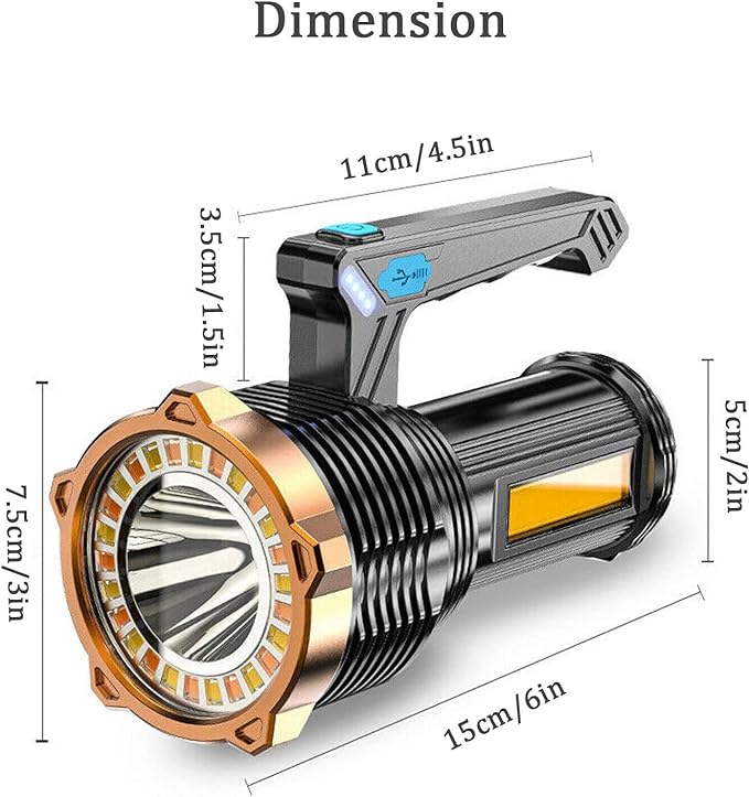LED Flashlight USB Rechargeable, Super Brightest Flashlight with Sidelight and Hooks, 8 Modes Lighting, 19X LED, High Powered, Waterproof Tactical Torch Camping Portable Handheld