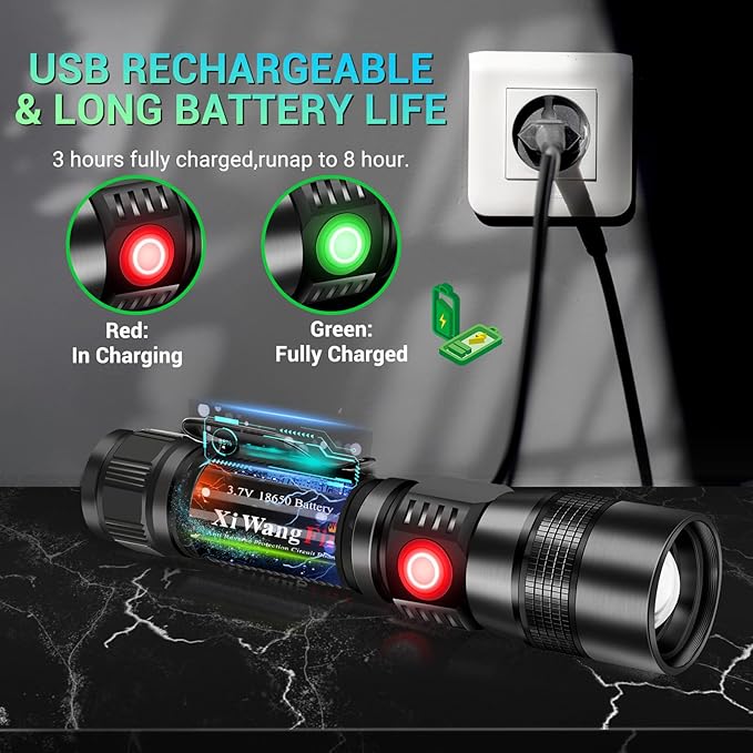 Rechargeable UV Flashlight, 3in1 Tactical Flashlight LED UV Black Light with Redlight, 1200 High Lumen Magnetic LED Flashlight with COB Sidelight, 7 Mode, Zoomable, Waterproof for Camping 2Pack