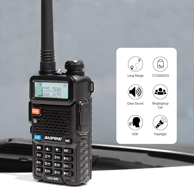 BaoFeng Radio UV-5R 8W 2Pack Handheld Ham Radios (VHF & UHF) with High Gain Antenna and Programming Cable (2Pack) (M)