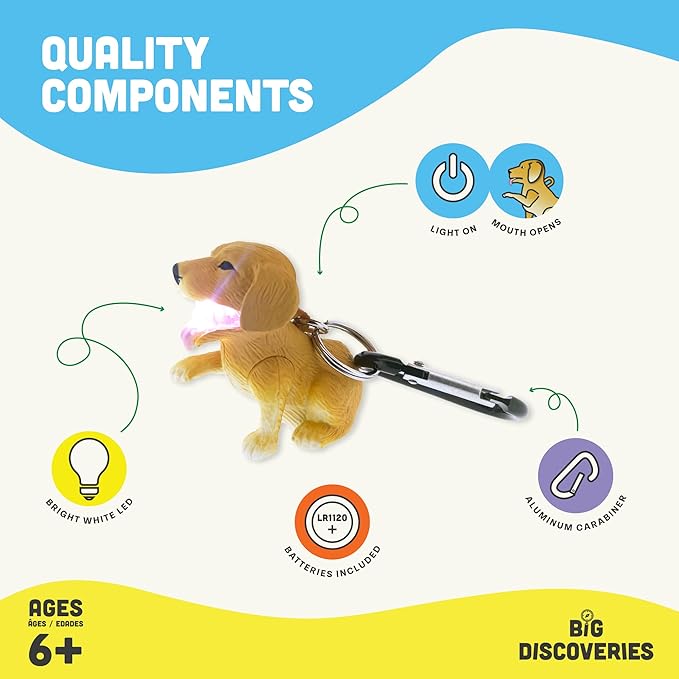 Big Discoveries WildLight Animal Carabiner Flashlight - Fun Mini Keychain Flash Lights for Kids, Nurses, Camping