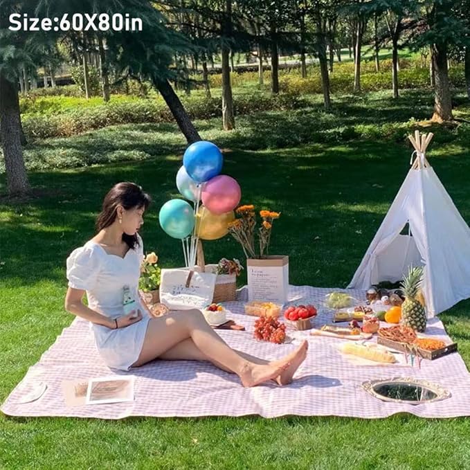 Large 80"x 60" Beach Blanket, Outdoor Picnic Blankets, Waterproof Sandproof Portable Blankets, Foldable and Lightweight for Spring Summer Camping, Beach, Park (Brown)
