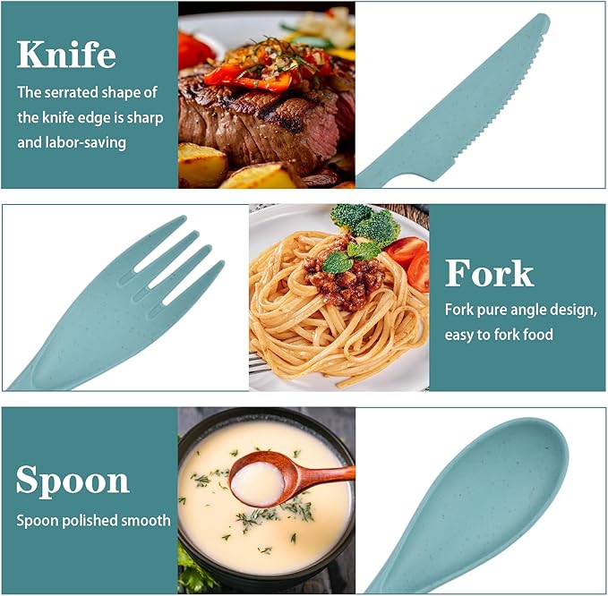 4 Set Reusable Utensils Set with Case, Travel Utensils with Case, Reusable Plastic Spoons and Forks Sets for Lunch Box Accessories, Portable Cutlery Set for Kids Adults Picnic Camping Work Use