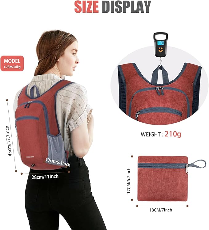 15L Hiking Backpack Small Travel Backpack Lightweight Packable Backpacks Casual Daypack for Women and Men, Red
