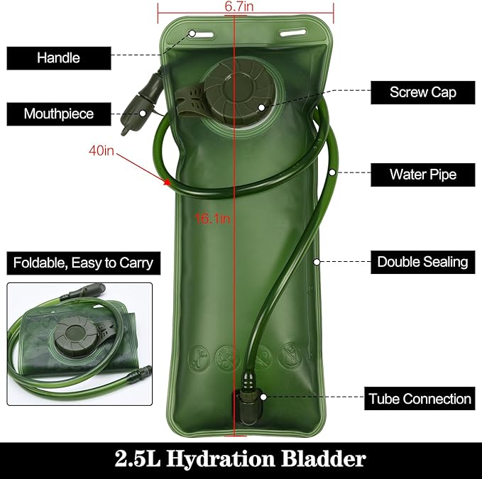 1.5/2/2.5/3L Hydration Bladder, 2pcs Water Bladder, Leakproof Water Reservoir for Hiking Biking Climbing Cycling Running Camping Backpack, Blue and Army Green