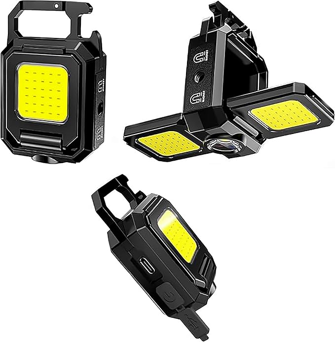 Super Bright 2000 Lumens Rechargeable LED Small Pocket Utility Flashlight, IPX4 Waterproof, Portable Outdoor COB Keychain Flashlight for Camping Adventures with 90° Foldable Side Lights