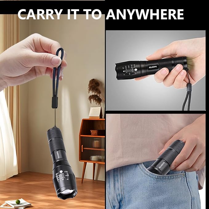 18650 Lightweight Flashlight Military Flashlight LED Pocket Flashlight Handheld Powerful Flashlight,5 Modes Zoomable, Aluminum Alloy,Waterproof for Home and Outdoor