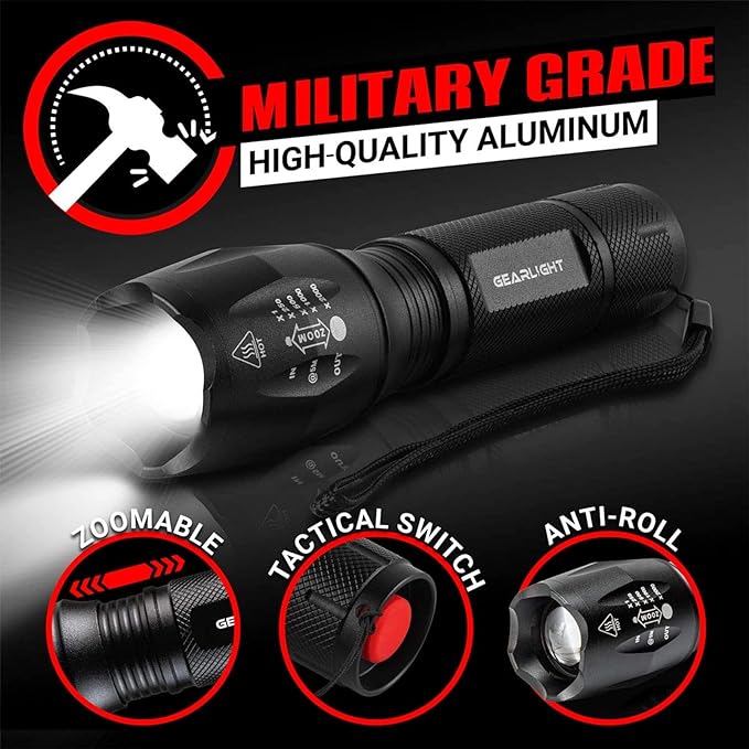 GearLight LED Flashlight Bright, Zoomable Tactical Flashlights with High Lumens and 5 Modes for Emergency and Outdoor Use -Camping Accessories -S1000