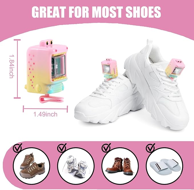 Dinosaur Lights for Croc, 2Pcs USB Rechargeable Headlights for Clogs, Flashlight for Night Walking, Camping, Walking Dog (Pink)