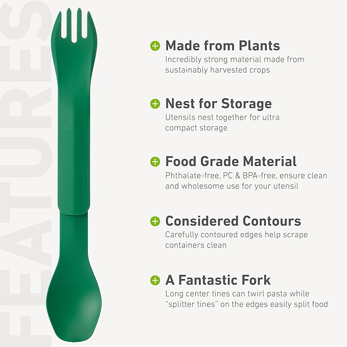 GoBites Duo and Bio Duo Travel Silverware, Full Size Portable Fork & Spoon, Reusable Utensil Set, PC and BPA-free, Food-Safe Nylon or Plant-Based Resin, Extended - 9.1” X 1.6”