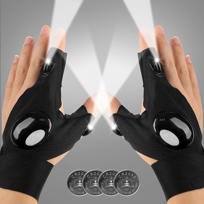 Mylivell Handsfree LED Flashlight Gloves, Unique Gift for Men Women Dad Him Boyfriend Husband, Ideal for Fishing Camping Repairing Bright Flexible Lighted Gloves Fathers Day Christmas Birthday Gifts