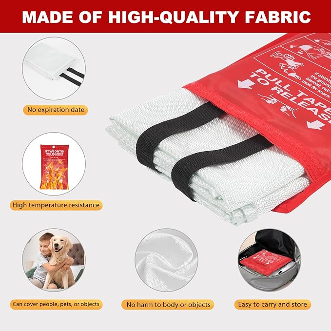 Fire Blanket, 4 Pack Fiberglass Fire Retardant Blankets, 40×40 inch, Emergency Fireproof Blankets for Home, Kitchen, Camping, Grill, Car, Office