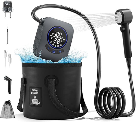 8000mAh Portable Camping Shower, Upgrade Rechargeable Electric Shower Pump with 5 Gallon Bucket, Intelligent LED Display,Portable Shower for Outdoor