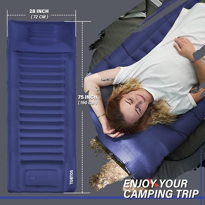 TOBTOS Self Inflating Camping Sleeping Pad with Pillow, Thick 6 Inch Ultralight Sleeping Pad with Built-in Pump, Lightweight Sleeping Mat for Camping, Backpacking, Hiking, Tent (Blue)…