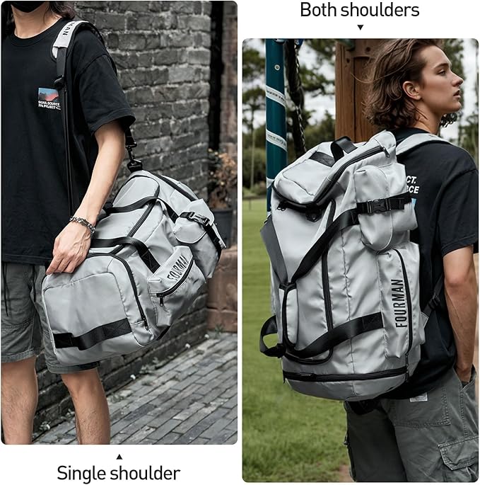 Gym Bag Training Duffel Bag Foldable Travel Duffel Bag, Lightweight Weekend Backpack With Shoe Compartment, Waterproof Duffel Backpack Sports Bag Grey