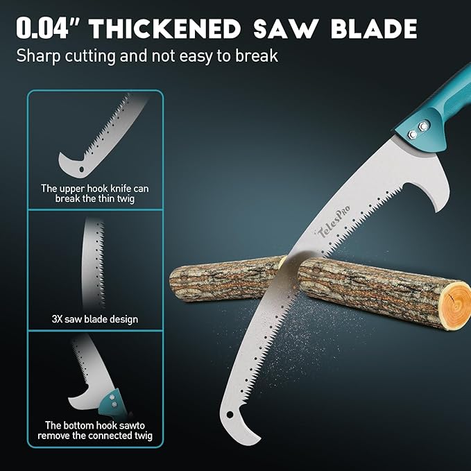 Extendable Tree Trimmer: Manual Pole Saw | 7-30ft Telescoping Pruning Pole for Tree Trimming | Saw Attachment, Safety Goggles, and Gloves Included | Trim Branches up to 2" Diameter