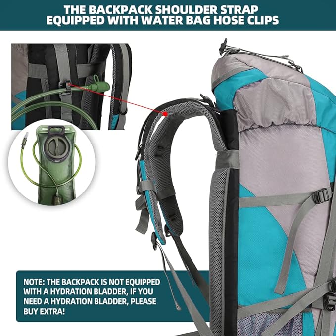 King'sGuard 70L Hiking Backpack Large Lightweight Waterproof Camping Backpack Travel Backpacking Backpack Daypack with Rain Cover -Frameless (Lake Blue)