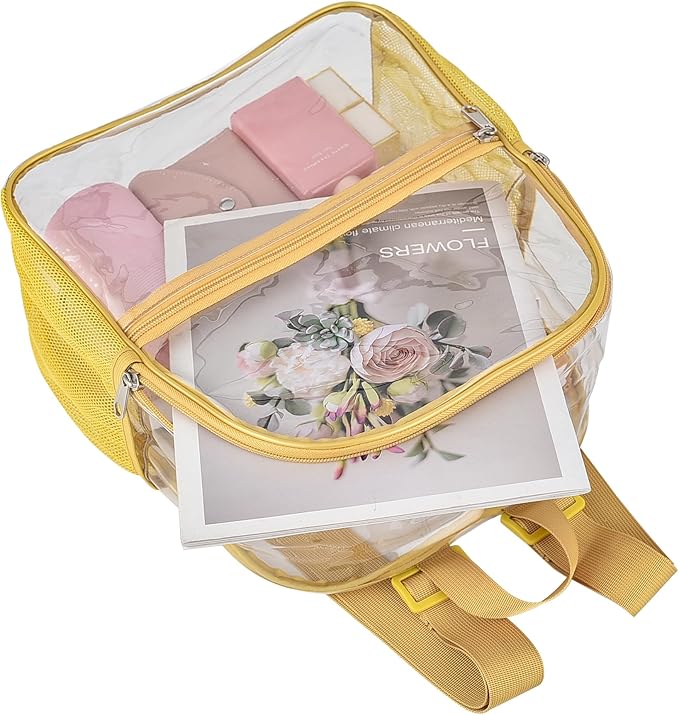 Oraben Clear Backpack for Stadium Events Clear Stadium Backpack 12x6x12 Bag (Nylon Shoulder Straps, Gold)