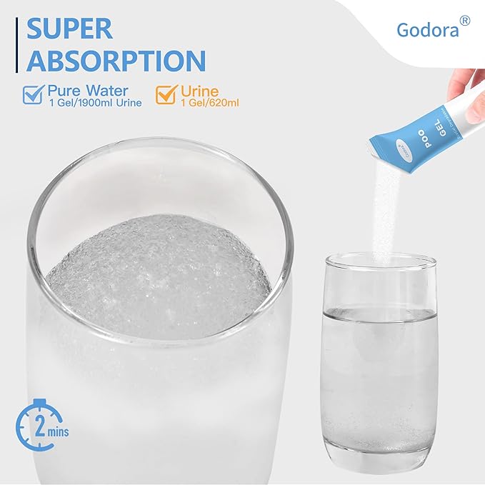 Godora 30 Packs ECO-Friendly Camping Toilet Poo Gel Powder, Portable & Fast-Absorbing Camping Toilet Gel, Rapidly Biodegradable Eco Poo Gel for Portable Toilet, Outdoor Portable Bedpans & Emergencies