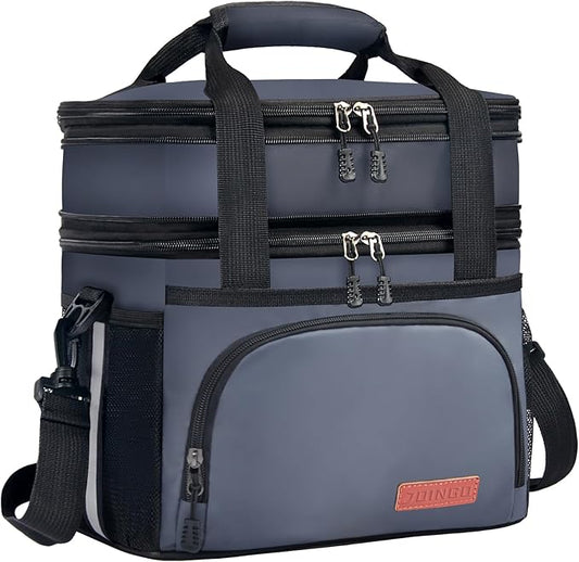 Lunch Box for Men/Women,Large Double-Layer Insulated Expandable Reusable Leakproof Cooler Bags for Adults,Lunch Bag with Adjustable Shoulder Strap for Office Travel Picnic(Dark Gray)