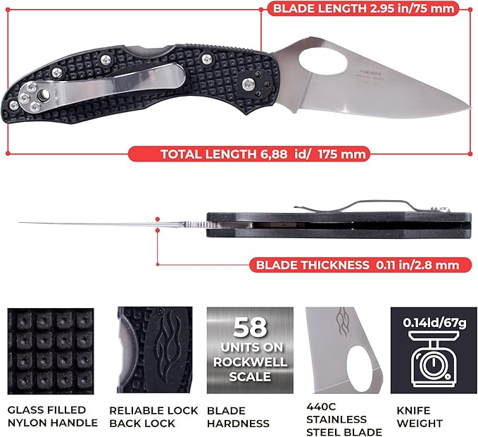 Firebird GANZO F759MS-BK Serrated Blade Pocket Folding Knife 440C Stainless Steel Serrated Blade Nylon Glass Fiber Anti-Slip Handle with Clip Fishing Camping EDC Knife (Black)