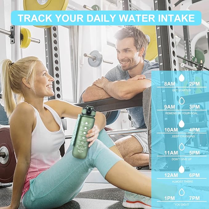 2 Pack Water Bottles 64 Oz + 27 Oz, Sport Water Bottle with Straw & Time Marking,Gym Drinks Bottle, Half Gallon Motivational Water Jug for Women, BPA Free
