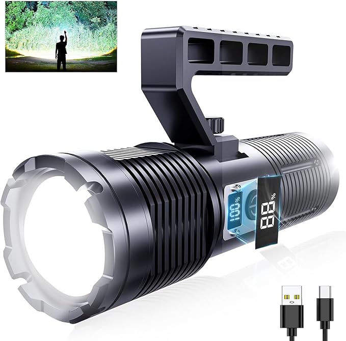 Flashlights High Lumens, Rechargeable Flashlights with Cob Light, 13500 Lumen Super Bright Flashlight, Flash Light with 11 Modes, 10000mAh Flashlight Rechargeable for Outdoors