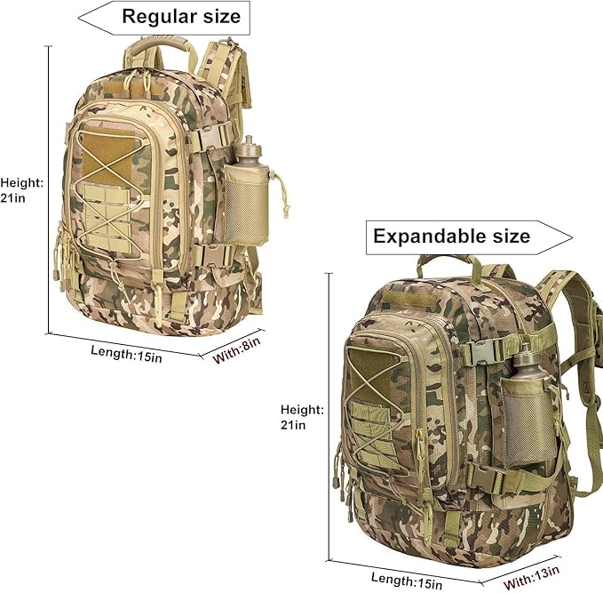 Expandable 40-64L Military Tactical Backpack 3 Day Bag Hiking Gym Sport Camping
