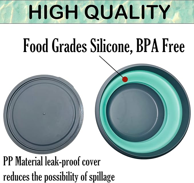 RMAMSCOV Camping Bowl, 3 PCS Food Grade Silicone Collapsible Bowl Lunch Box Salad Bowl with Lid, Expandable Food Storage Containers Set with Free folding tableware and storage bag (Blue)