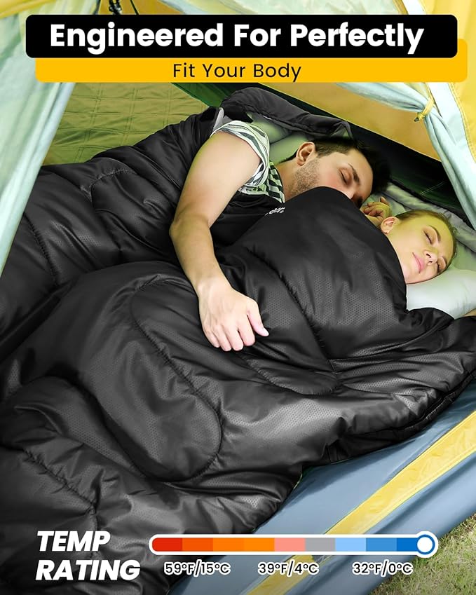 Sportneer Double Sleeping Bag for Adults with 2 Pillows, Queen Size Two Person Sleeping Bag for All Season, 2 Person Sleeping Bags for Cold Weather Camping Hiking Backpacking