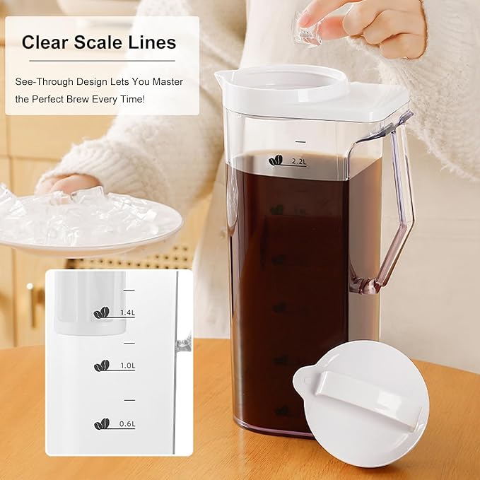 LITIFO Cold Brew Coffee Maker, 74oz Portable Iced Tea and Coffee Maker with Precision Filter, Leak-Proof,Heat-Resistant, Dual Handles for Camping/Home Kitchen (74oz)