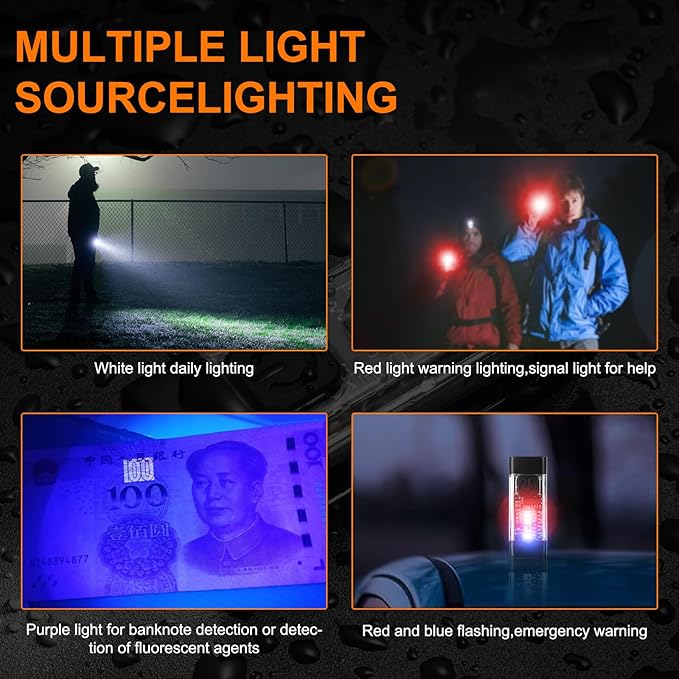 Mini EDC Flashlight - 700 Lumens, USB C Rechargeable Keychain Flashlights IP65, Magnetic with UV Red Blue Light- Ideal for Everyday Carry, Camping, Hiking, Emergency