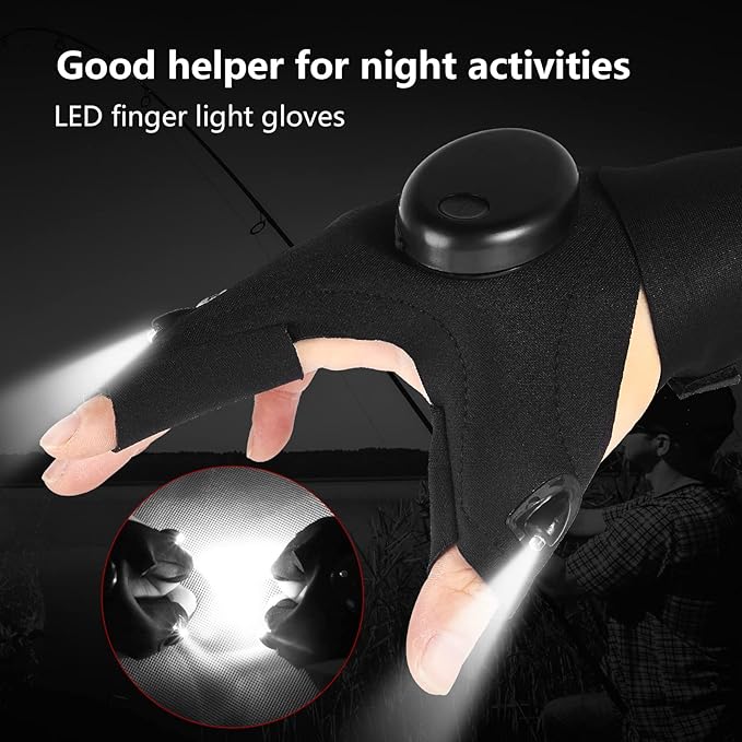 Flashlight Gloves, Fingerless LED Flashlight Gloves, Birthday Gifts for man, Hands Free Flashlights for Working in Darkness Places Fishing, Repair, Camping, Hiking, Running