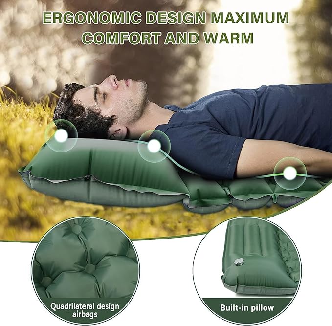 Double Sleeping Pad for Camping, Ultralight Camping Mattress with Pillow, Built-in Foot Pump, Thick Self-Inflatable 2-Person Portable Camping Mat for Backpacking Hiking Car Traveling Beach Tent