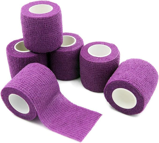 First Aid Tape Self Adhesive Bandage First Aid Bandages Cohesive Wrap Colorful Bandages(2 inches x 5 Yards,6 Packs,Purple)