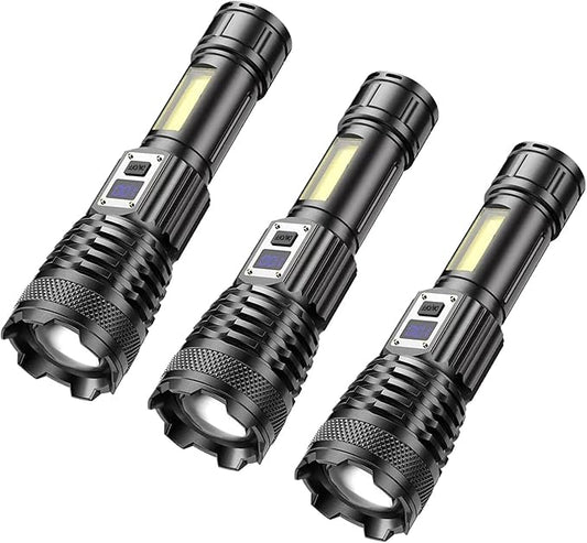 MODOAO LED Flashlights - High Lumens Camping Flashlights with COB Sidelight, Zoomable Beam - Powerful and Bright for Outdoor Use (3 Pack)