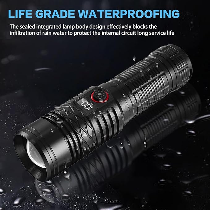 Flashlights High Lumens Rechargeable, Super Bright Flashlight, Adjustable Tactical Flashlight 5Mode Waterproof Handheld Flash light for Emergencies, Camping, Hiking