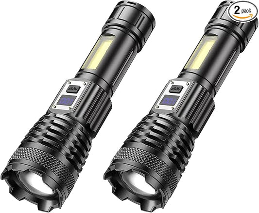 MODOAO LED Flashlights - High Lumens Camping Flashlights with COB Sidelight, Zoomable Beam - Powerful and Bright for Outdoor Use (2 Pack)