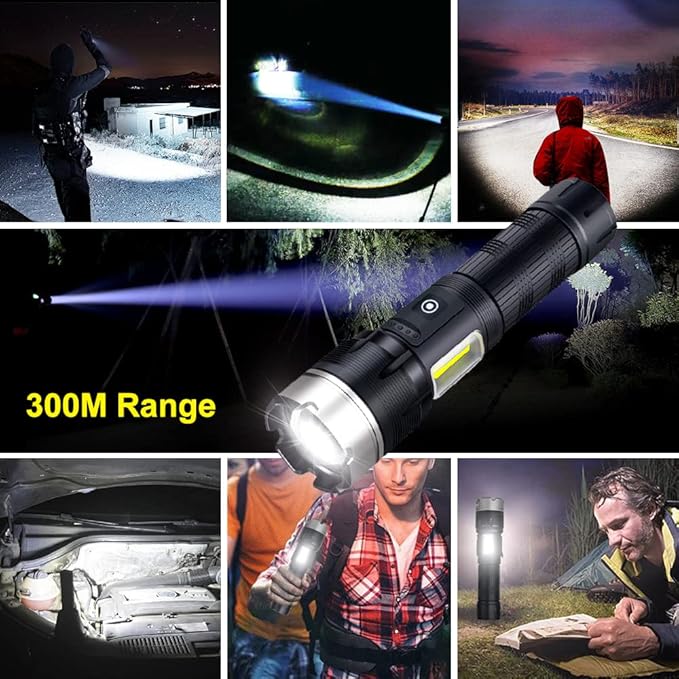 Worlds Smallest Brightest Flashlight High Lumen 5000 Military Rechargeable Zoom Searchlights Lantern Combo with Red Light Optional for Kids Camping Hiking Daily Use Car Hunting Fishing, Black
